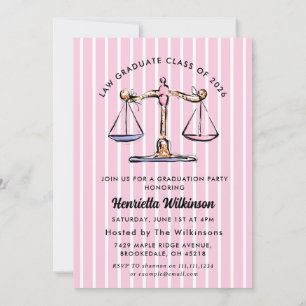 Pink Stripes Law School Graduate Photo Invitation
