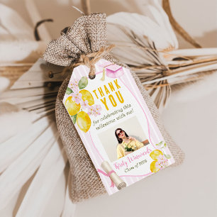 Pink Stripes Lemons and Flowers Graduation Gift Tags