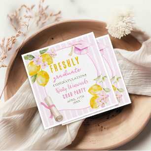 Pink Stripes Lemons and Flowers Graduation Napkin