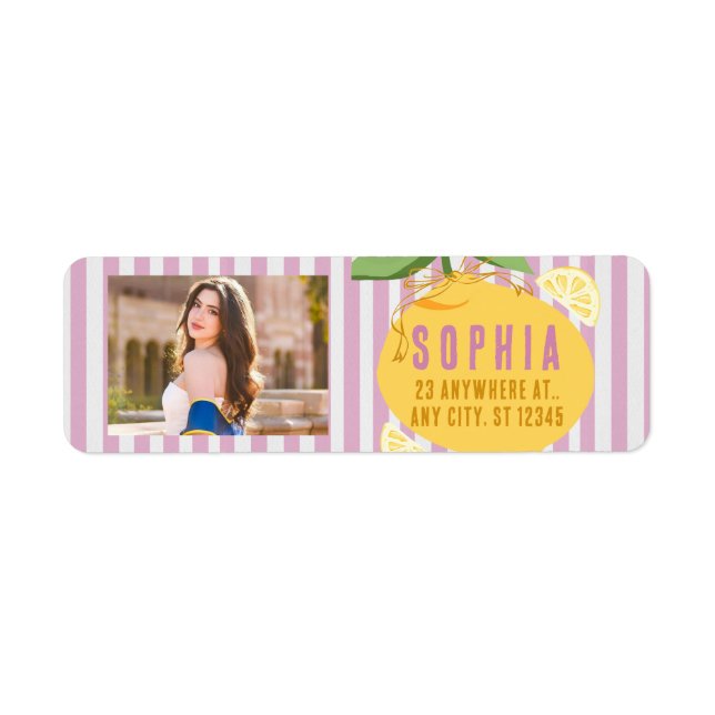 Pink Stripes Lemons Yellow Bow Grad Labels Floral (Front)