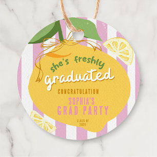 Pink Stripes Lemons Yellow Bow Graduation Favour Tags