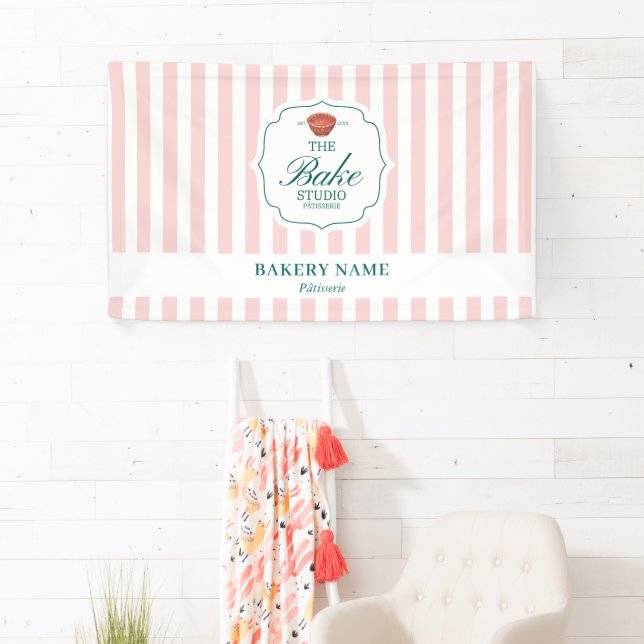 Pink Stripes Logo Wall Pop Up Shop Vendor Event Banner (Insitu)