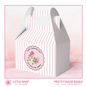 Pink Stripes Lovebird Valentine Favour Box