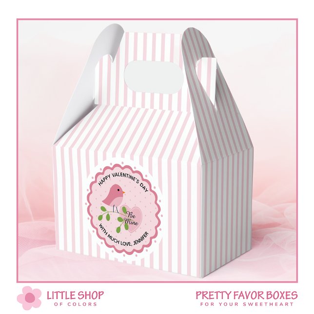 Pink Stripes Lovebird Valentine Favour Box (Creator Uploaded)