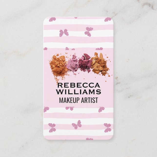 Pink Stripes | Makeup Foundation Powder Business Card (Front)