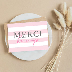 Pink Stripes Merci Beaucoup Folded Thank You Cards