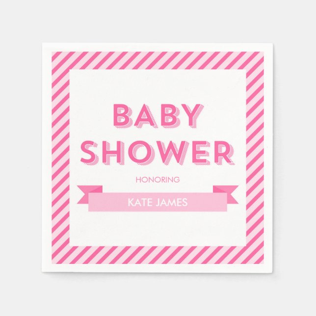 Pink Stripes Modern Baby Shower Napkin (Front)