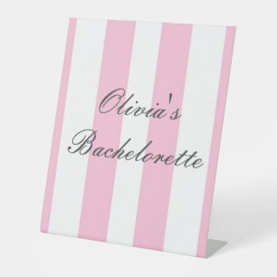 Pink stripes modern bridal shower pedestal sign