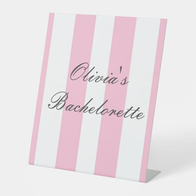 Pink stripes modern bridal shower  pedestal sign (Front)