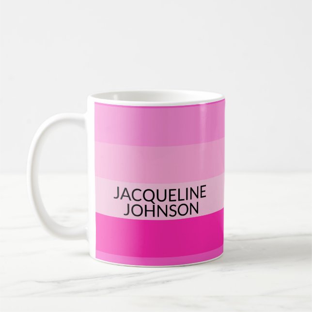 Pink Stripes Modern & Feminine Monogram Name Coffee Mug (Left)