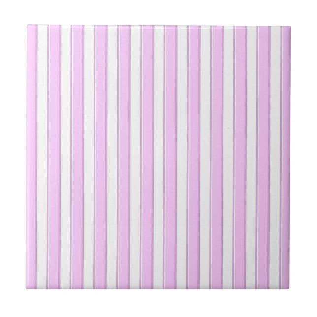 Pink Stripes on White Ceramic Tile (Front)