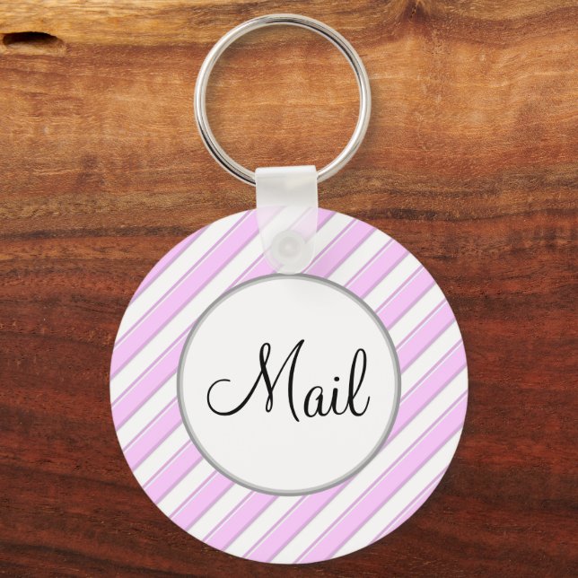 Pink Stripes on White Editable Mail Key Keychain (Front)