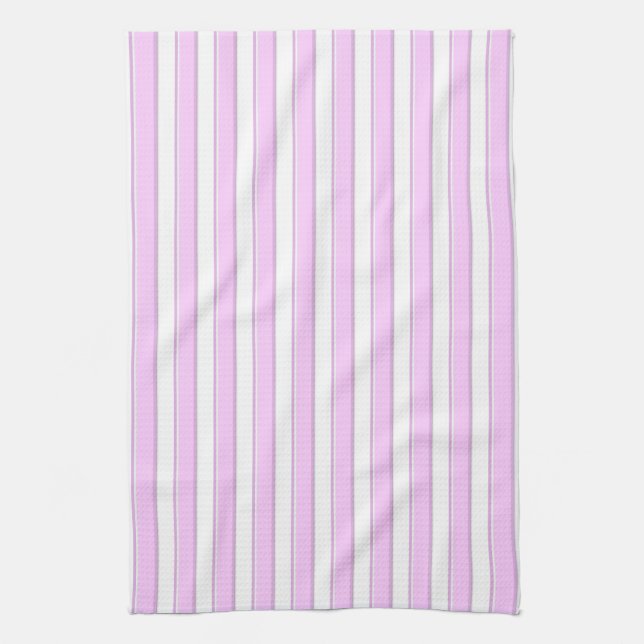 Pink Stripes on White Kitchen Towel (Vertical)