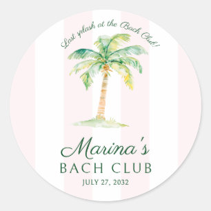 Pink Stripes Palm Beach Bach Club Bridal Shower Classic Round Sticker
