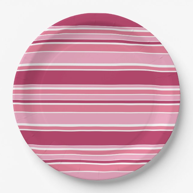 Pink stripes paper plate (Front)