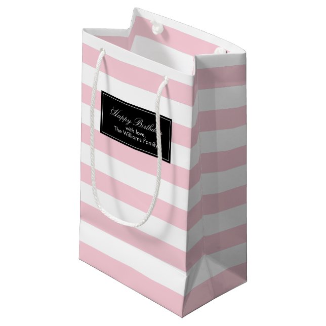 Pink Stripes Pattern Personalised Small Gift Bag (Front Angled)