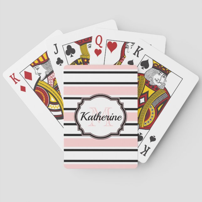 Pink Stripes Pattern Playing Cards (Back)
