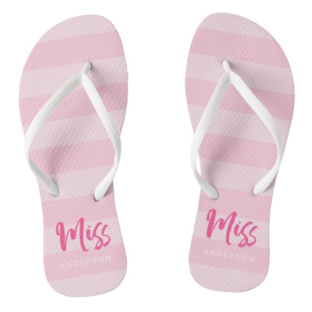 Pink Stripes Personalise with Name Miss Thongs (Footbed)
