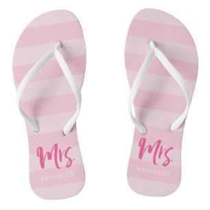 Pink Stripes Personalise with Name Mrs Thongs