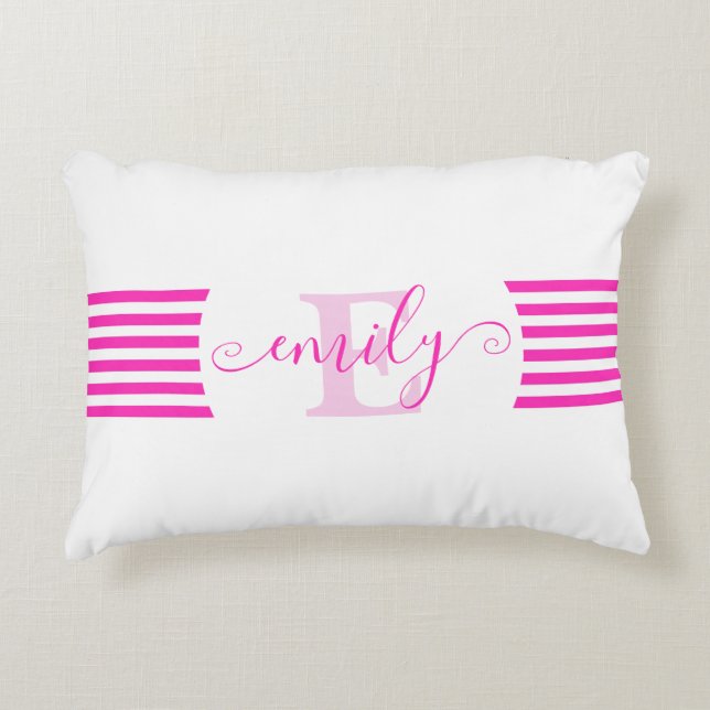 Pink stripes personalised decorative cushion (Front)