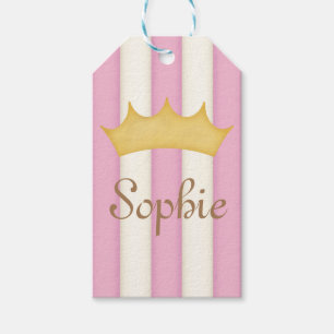 Pink Stripes Personalised Name Princess Crown Gift Tags