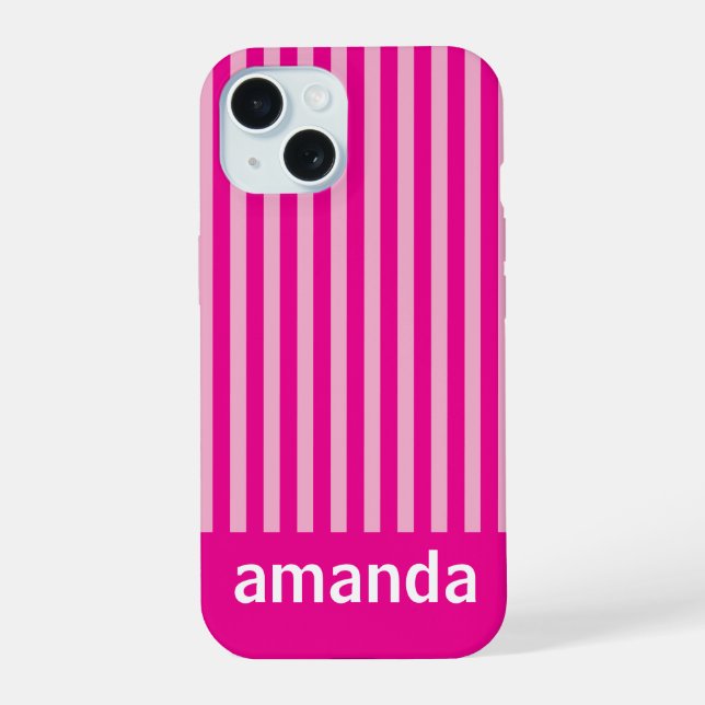 PINK STRIPES PERSONALIZED NAME STYLISH MODERN  iPhone 15 CASE (Back)