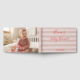 Pink Stripes Photo Baby Shower Guest Book