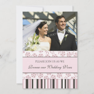 Pink Stripes Photo Wedding Vow Renewal Invitation