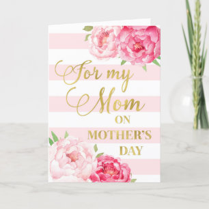 Pink Stripes Pink Flowers Mother's Day Card