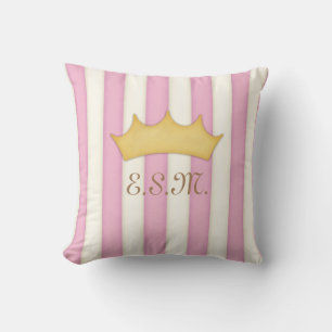 Pink Stripes Princess Monogram Crowned Head Cushion