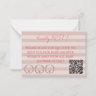 Pink Stripes QR Code RSVP Card