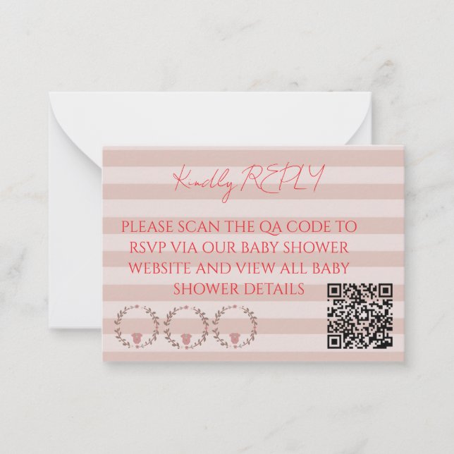 Pink Stripes QR Code RSVP Card (Front)