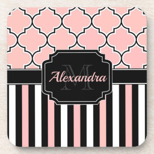 Pink Stripes & Quatrefoil Coaster