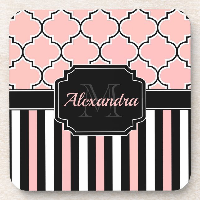 Pink Stripes & Quatrefoil Coaster (Front)