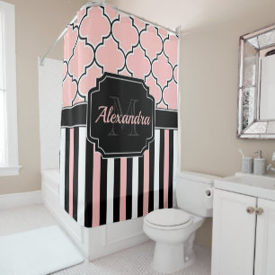 Pink Stripes & Quatrefoil Shower Curtain