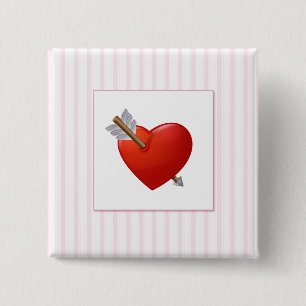 Pink Stripes - Red Valentine Heart 15 Cm Square Badge