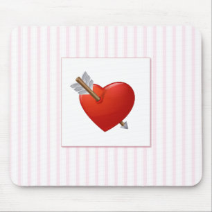 Pink Stripes - Red Valentine Heart Mouse Pad