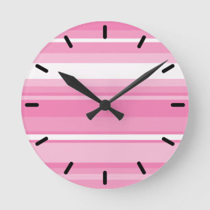 Pink stripes round clock