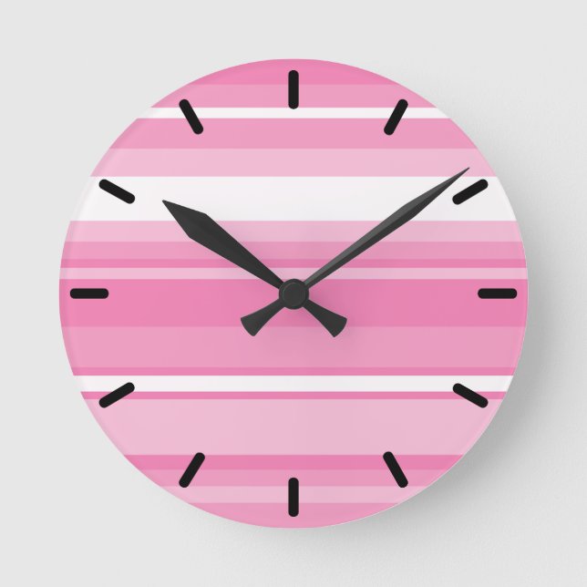 Pink stripes round clock (Front)
