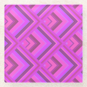 Pink stripes scale pattern glass coaster