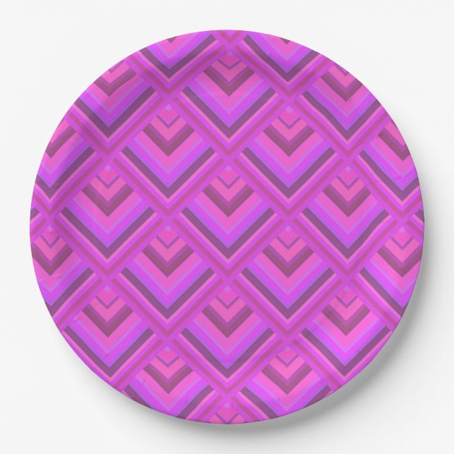 Pink stripes scale pattern paper plate (Front)