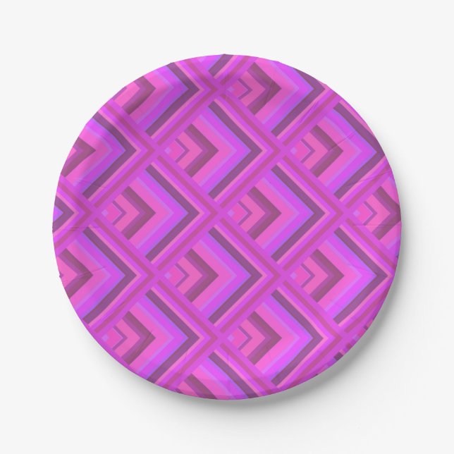 Pink stripes scale pattern paper plate (Front)