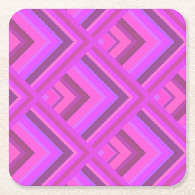 Pink stripes scale pattern square paper coaster (Front)