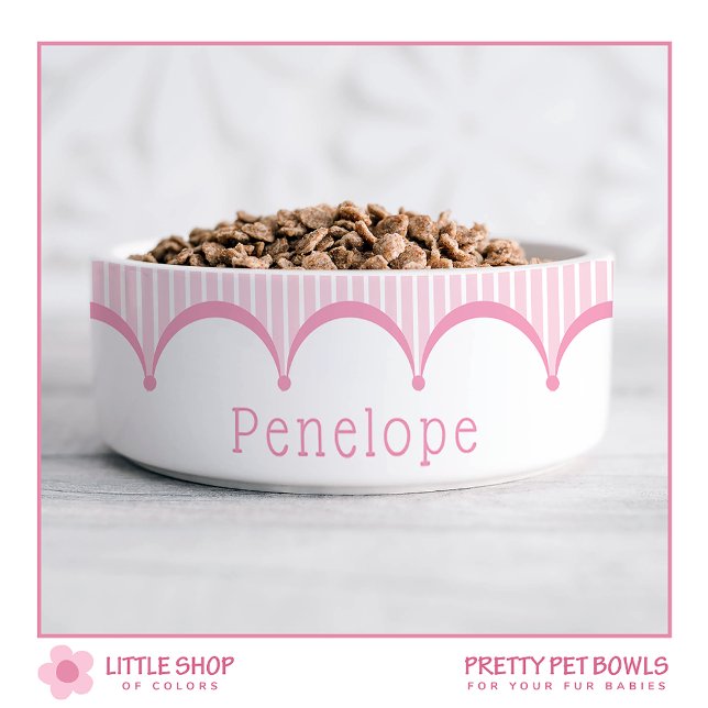 Pink Stripes Scalloped Edge Customisable Pet Bowl (Creator Uploaded)