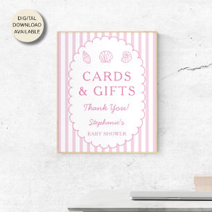 Pink Stripes Shell Baby Shower Cards and Gifts Poster