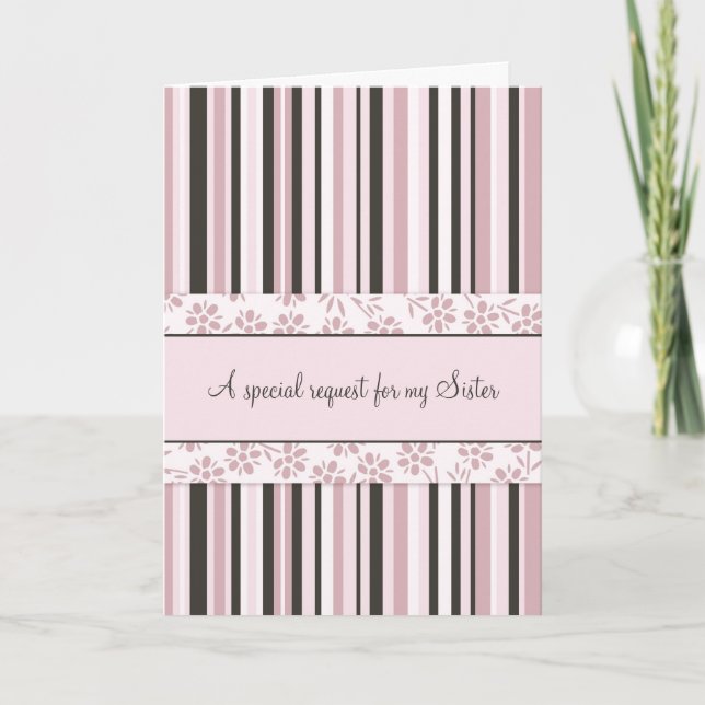 Pink Stripes Sister Maid of Honour Invitation Card (Front)