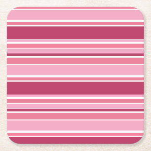 Pink stripes square paper coaster