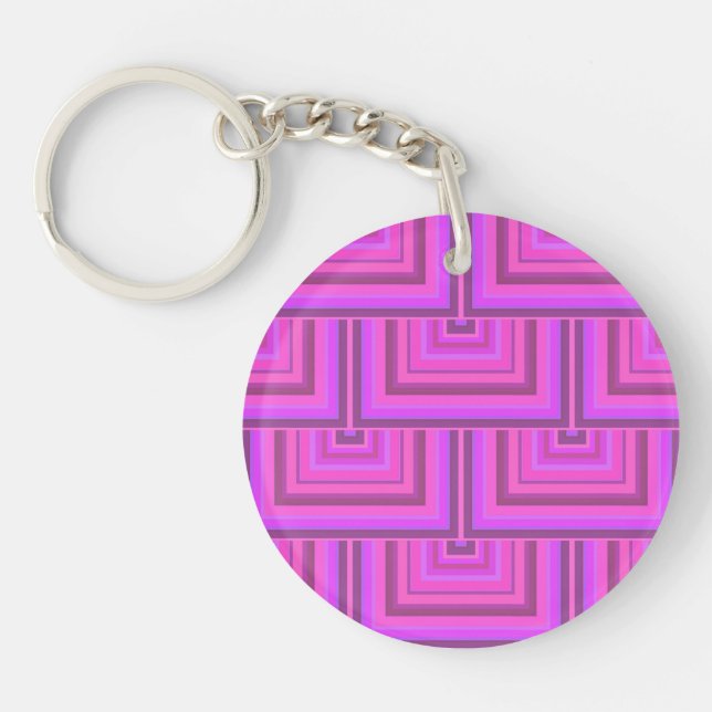 Pink stripes square scales pattern key ring (Front)