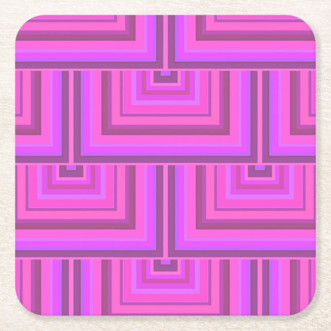 Pink stripes square scales pattern paper coaster (Front)