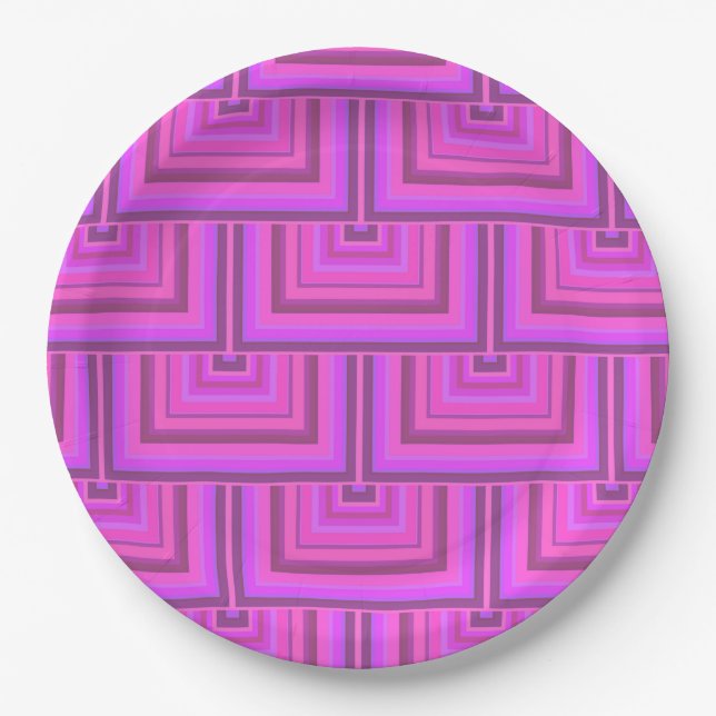 Pink stripes square scales pattern paper plate (Front)